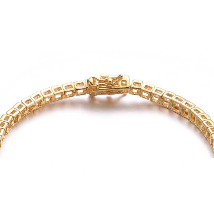 Square CZ Tennis Bracelet In 14K Gold Over Sterling Silver