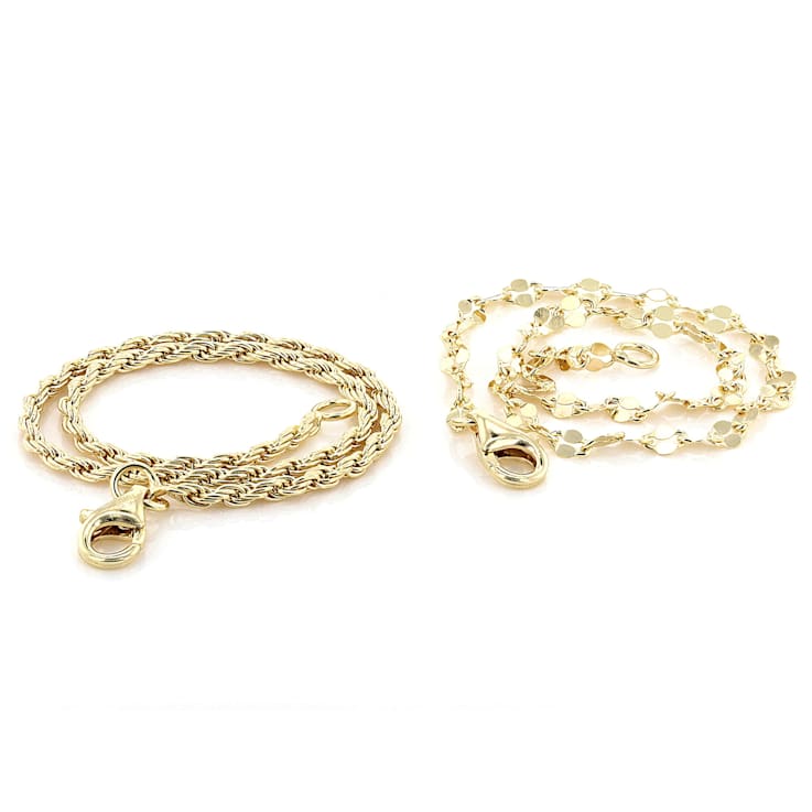 Mirror And Rope Chain Bracelet Set In 18K Gold