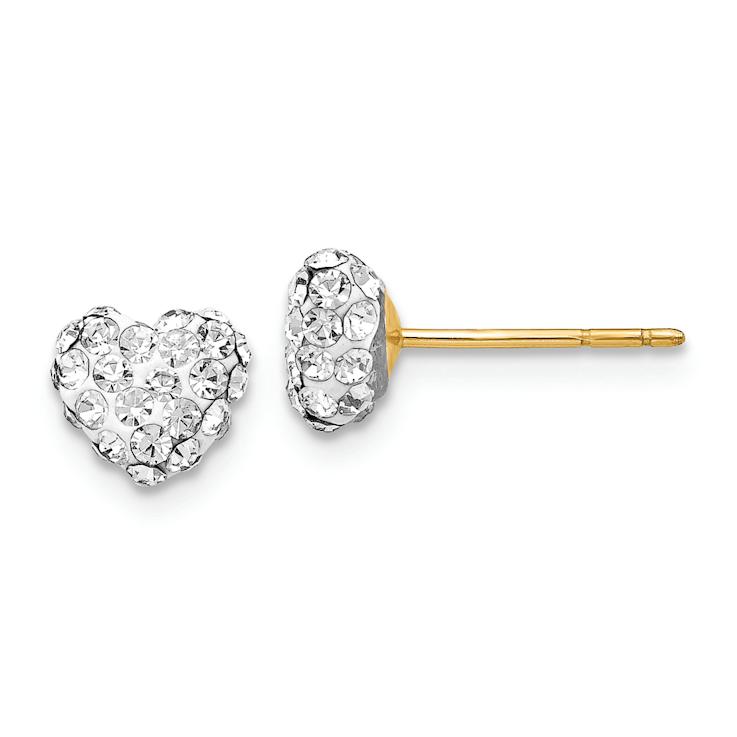 14k Yellow Gold 6mm Crystal Heart Stud Earrings