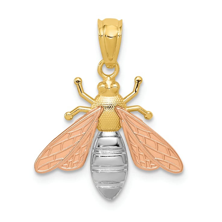 14k Tri-color Gold Polished & Textured Bee Pendant