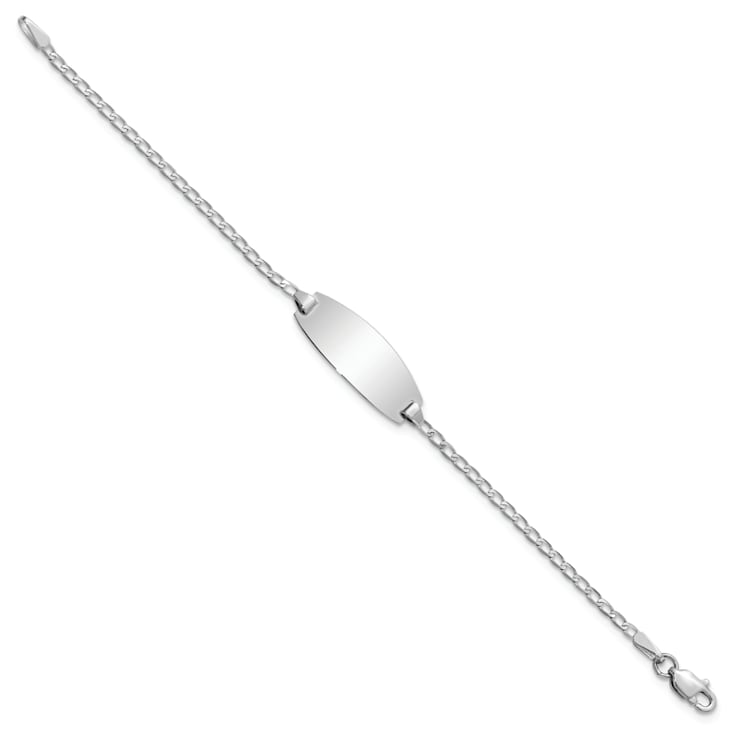 Rhodium Over 14k White Gold Children's Oval Curb Link ID Bracelet
