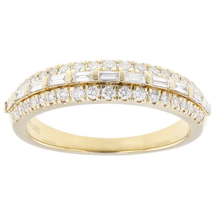 Baguette And Round Lab-Grown Diamond Band Ring In 14K Gold Over Sterling Silver