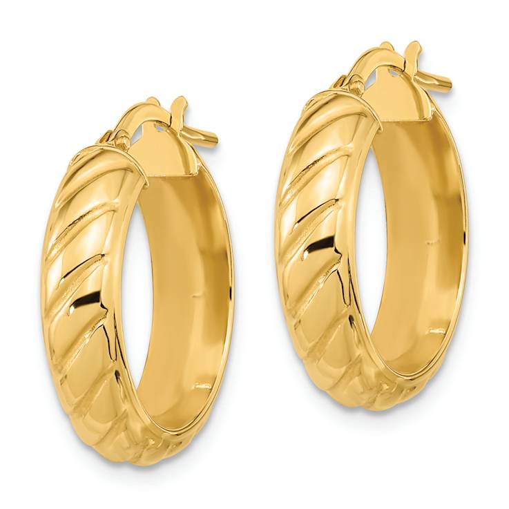 14k Yellow Gold Polished 13/16" Fancy Hoop Earrings