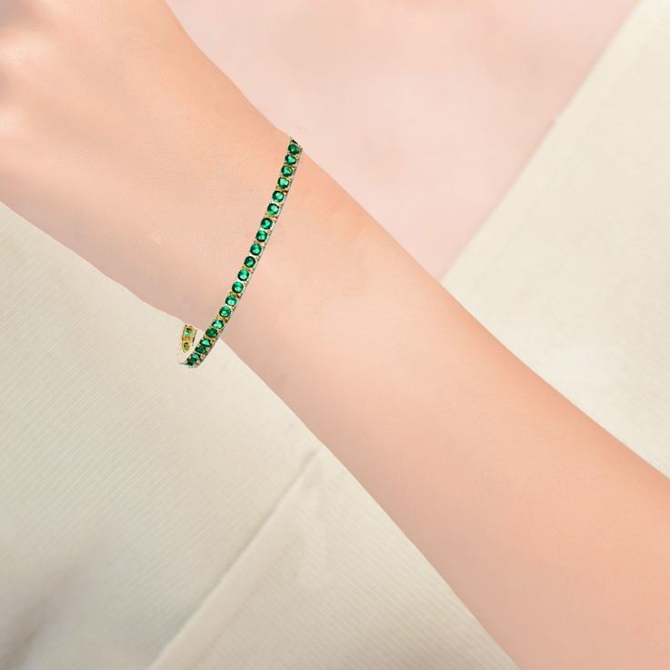 Emerald Color CZ Tennis Bracelet In 14K Gold Over Brass 5.5ctw