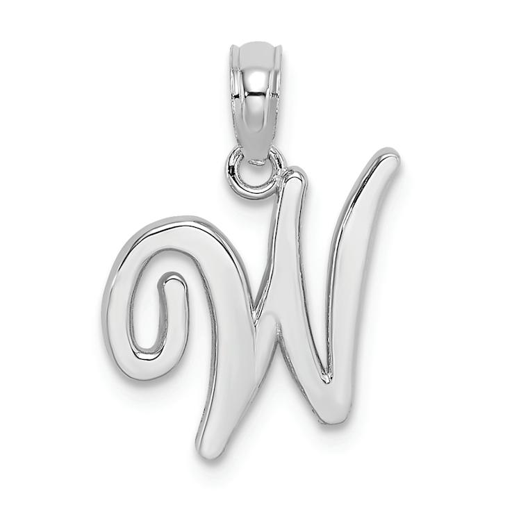 Rhodium Over 14k White Gold Polished Script Letter W Initial Pendant