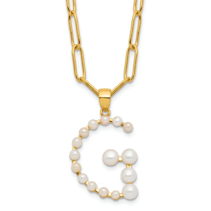 Gold Tone Sterling Silver 3-5.5mm Freshwater Cultured Pearl LETTER G
18-inch Necklace