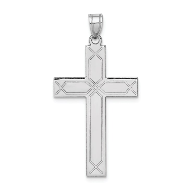 Rhodium Over 14k White Gold Solid Laser Etched Cross Pendant