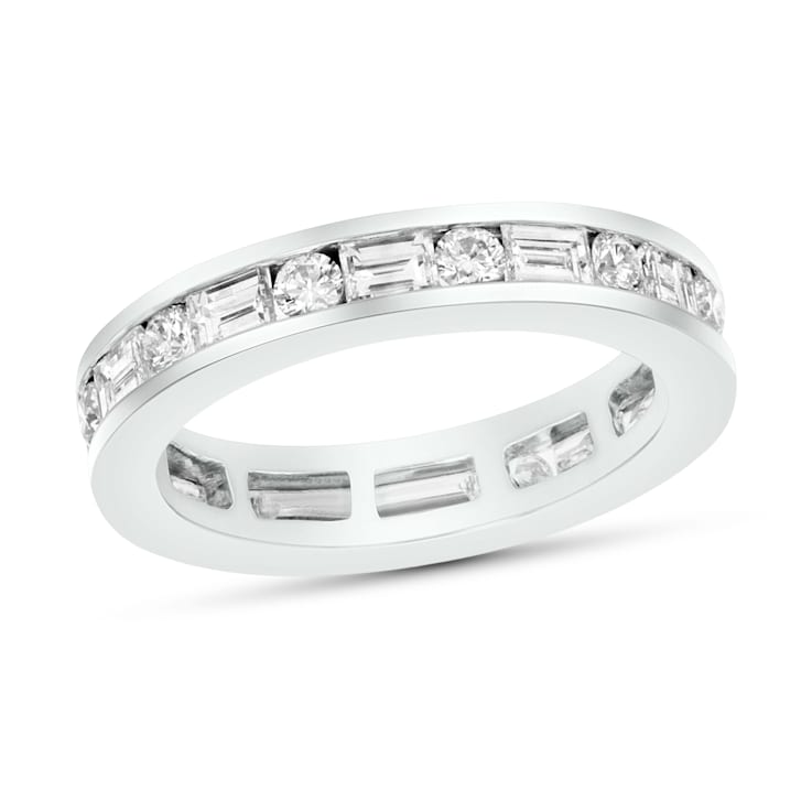 1.75ctw Round and Baguette Diamond Eternity Band Ring in 14k White Gold