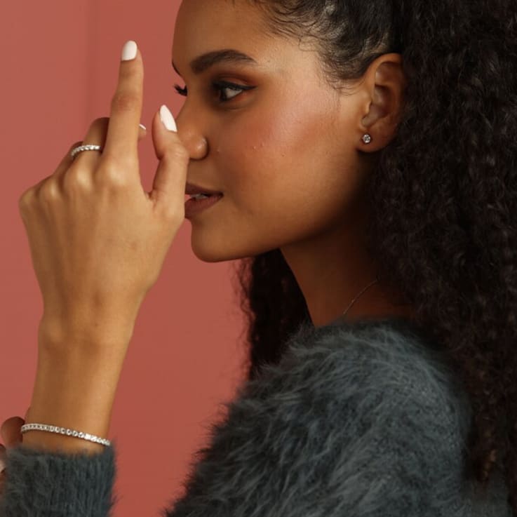 Lab Created White Sapphire with Pearl Accents Rhodium Over Sterling
Silver Tennis Bracelet