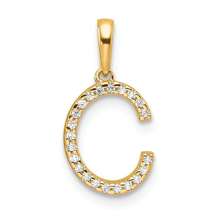 14k Yellow Gold Diamond Letter C Initial Pendant