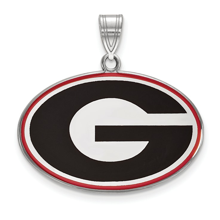 Rhodium Over Sterling Silver LogoArt University of Georgia Large Enamel Pendant