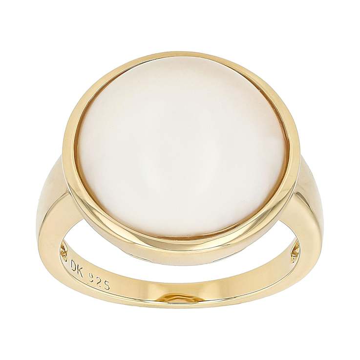 Round Mabe Pearl Solitaire Ring In 18K Gold Over Sterling Silver
