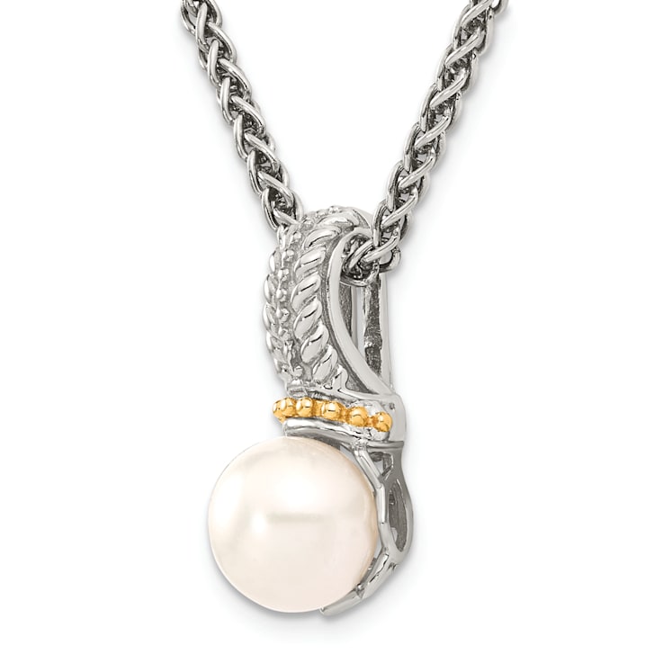 Rhodium Over Sterling Silverwith 14K Accent 8-9mm Freshwater Cultured
Pearl Necklace
