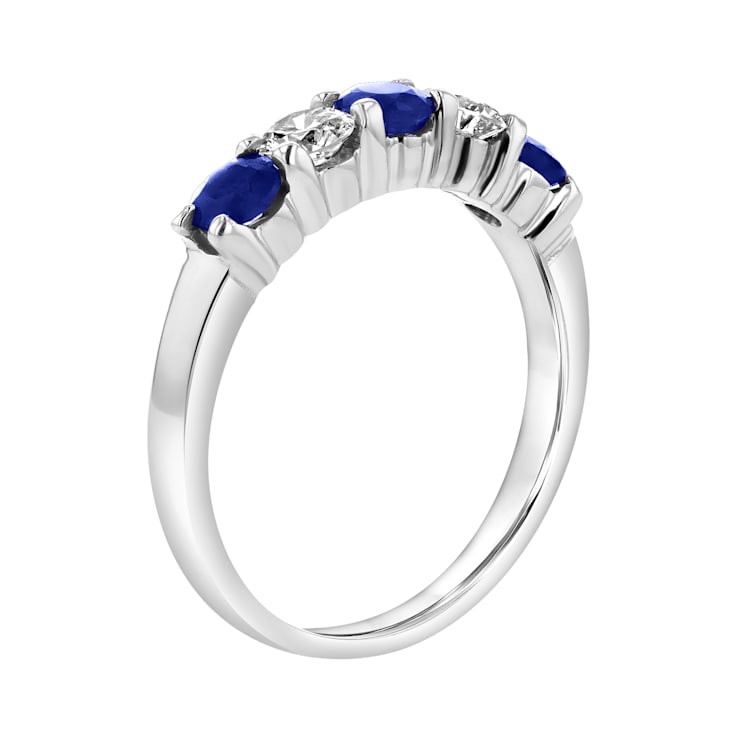 14K White Gold 5-Stone Sapphire and Diamond Band Ring, 1.26ctw