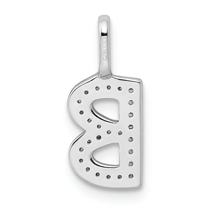 14K White Gold Diamond Letter B Initial Pendant