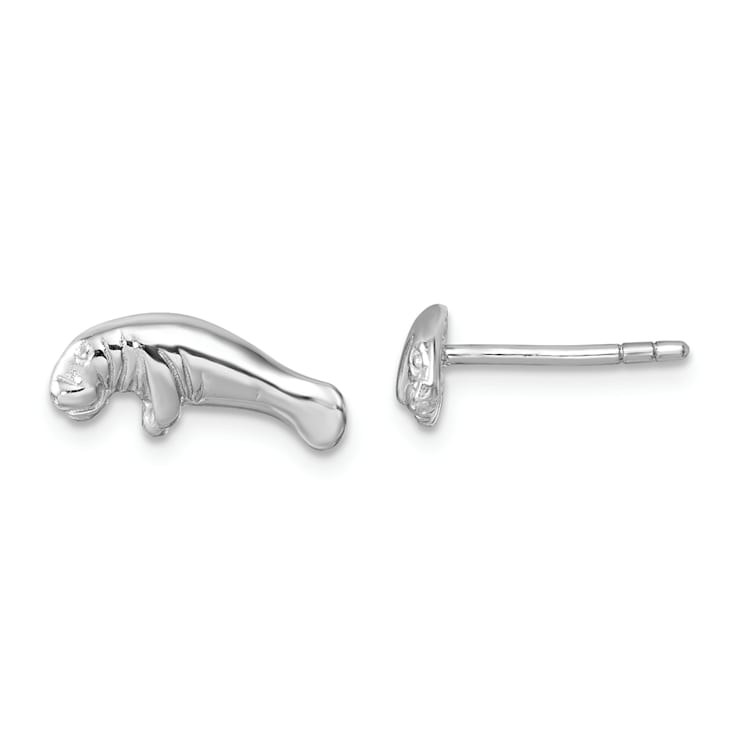 Rhodium Over Sterling Silver Polished Manatee Post Earrings