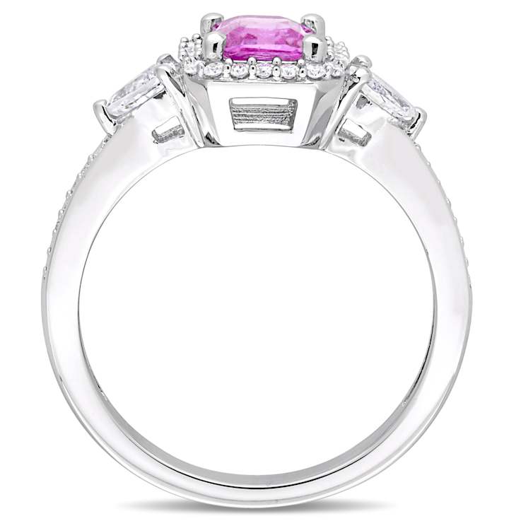 White, Pink Sapphire and Diamond 14K White Gold Ring 1.06ctw