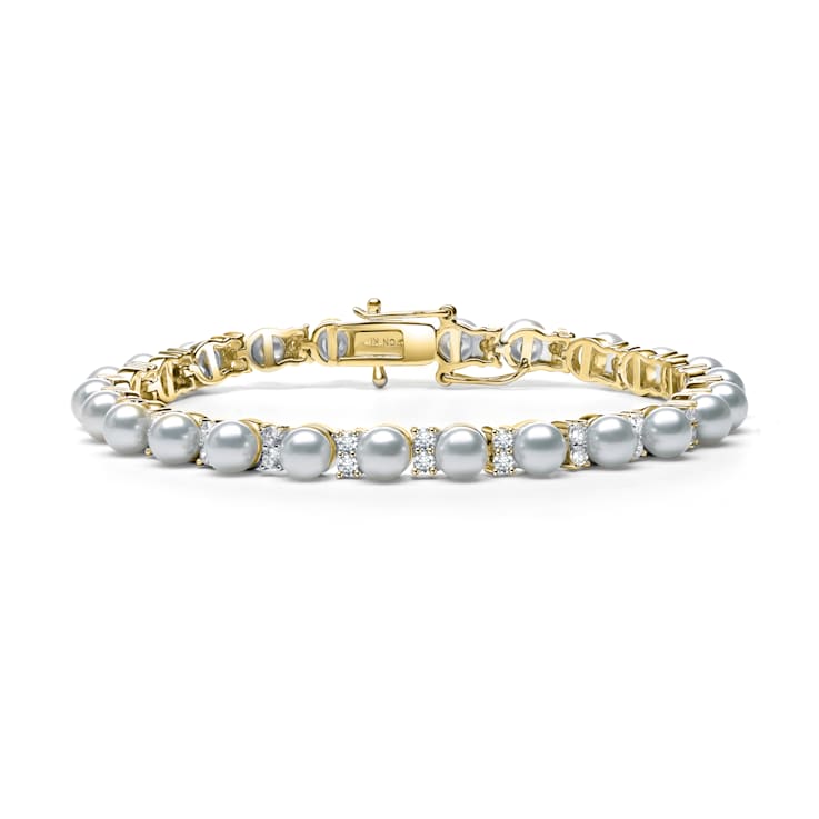 Pear Shape Shell Pearl Tennis Bracelet In 14K Gold Over Sterling Silver