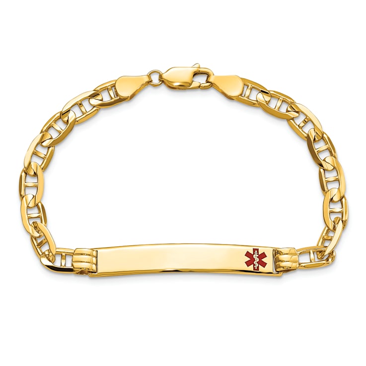 14k Yellow Gold Medical Red Enamel Mariner Link ID Bracelet