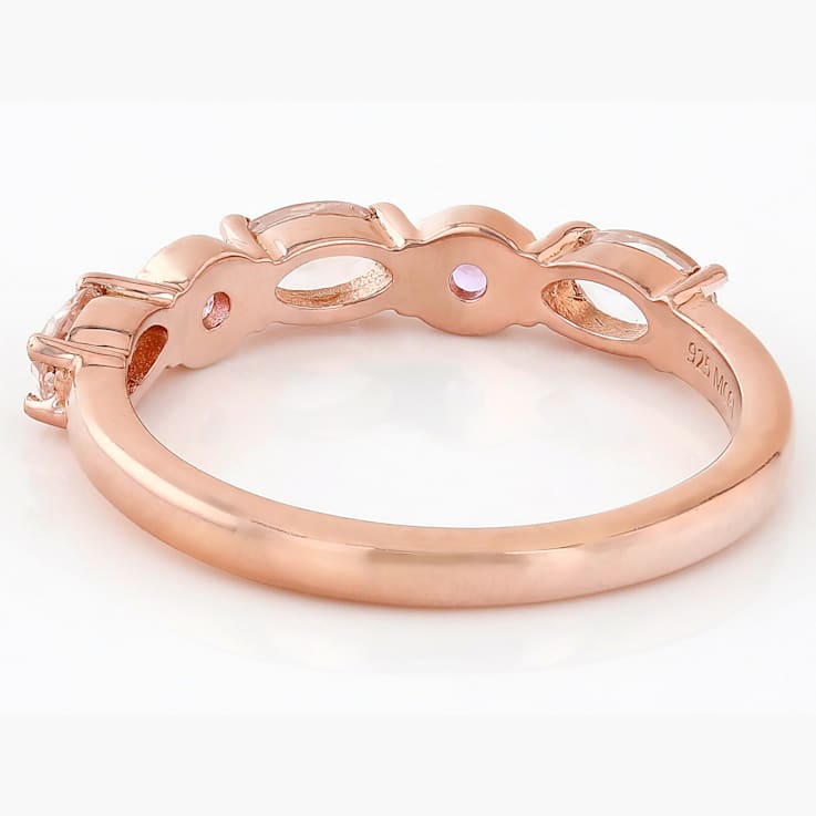 Morganite And Lab Pink Sapphire Band Ring In 18K Rose Gold Over Sterling
Silver 0.58ctw