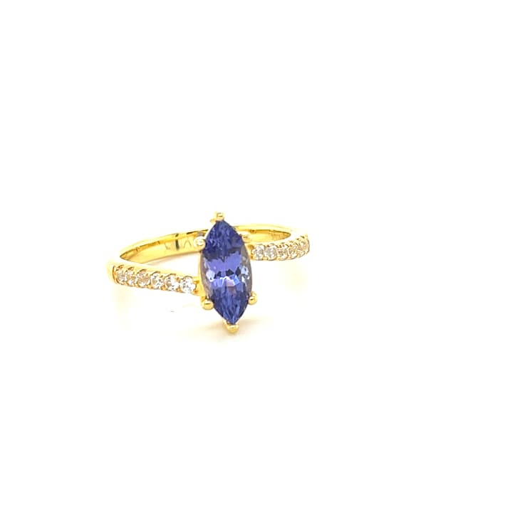 18K Yellow Gold Over Sterling Silver Marquise Tanzanite and White Zircon
Ring 1.15ctw