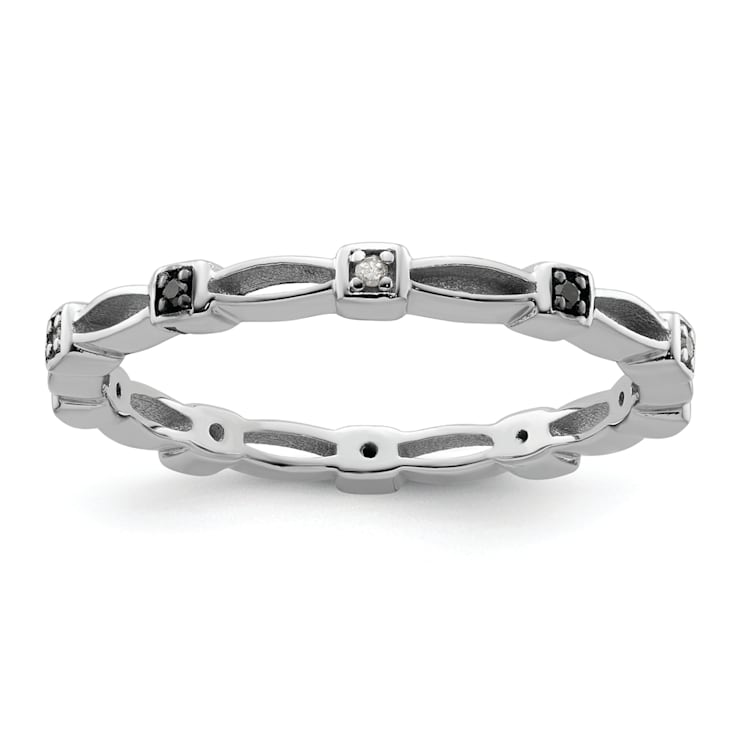 Sterling Silver Stackable Expressions Black and White Diamond Ring 0.05ctw