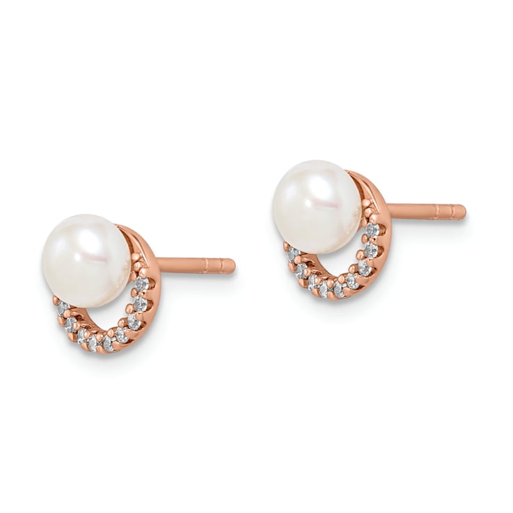 Sterling Silver Rose-tone with Freshwater Cultured Pearl and Cubic
Zirconia Earrings
