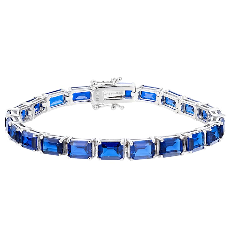 Lab-Created Blue Spinel Tennis Bracelet In Sterling Silver 23.92ctw