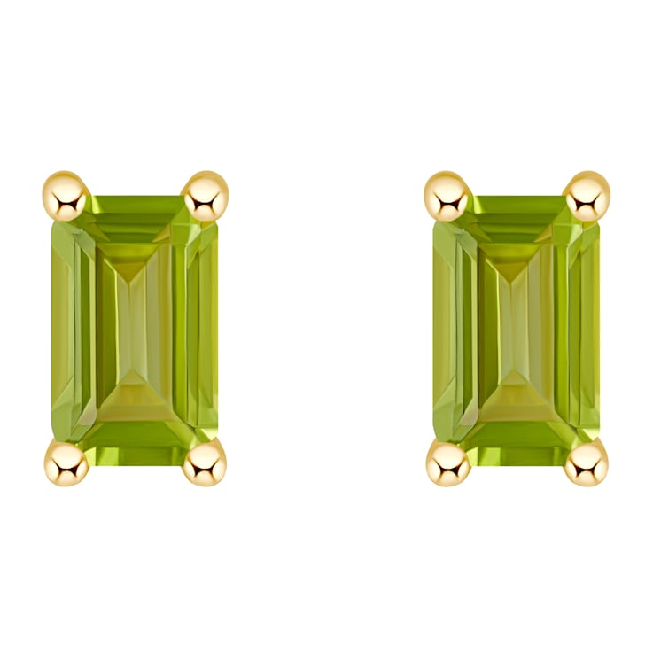 5x3mm Emerald Cut Peridot 14k Yellow Gold Stud Earrings