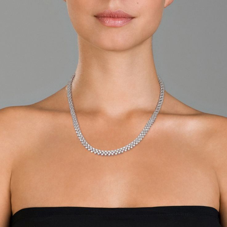 CZ Braided Tennis Necklace In Sterling Silver