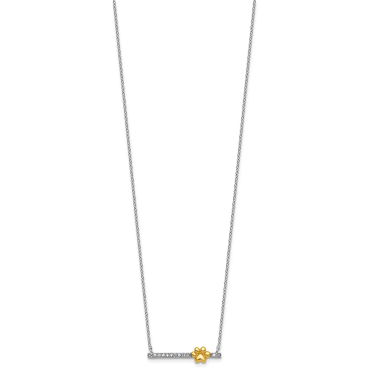 10K Yellow Gold Over Sterling Silver Cubic Zirconia Paw Bar 16-inch with
2-inch Ext. Necklace
