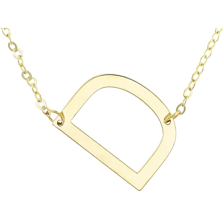 Sideways Initial D Necklace In Solid 14K Yellow Gold 18 Inch