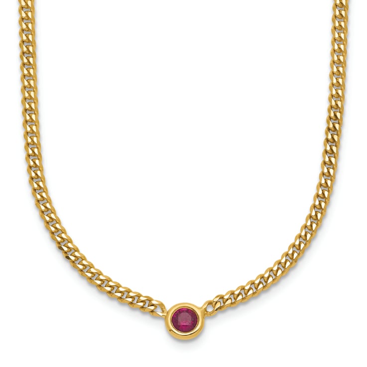 14K Yellow Gold Ruby Curb 18 inch Necklace