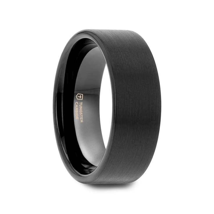 SAN ANTONIO Flat Black Tungsten Carbide Band with Brushed Finish 8mm