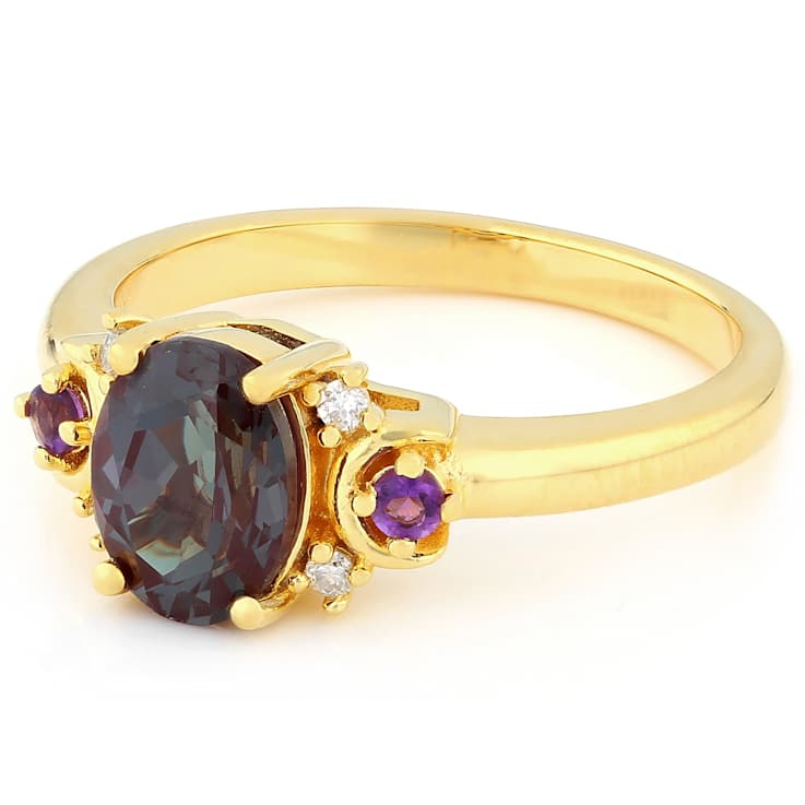 Lab-Created Alexandrite, Amethyst And Lab-Grown Diamond Ring In 18K Gold
Over Sterling Silver 1.38ctw