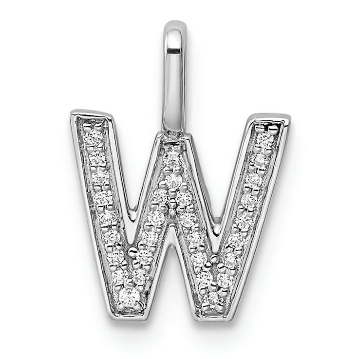 14K White Gold Diamond Letter W Initial Pendant