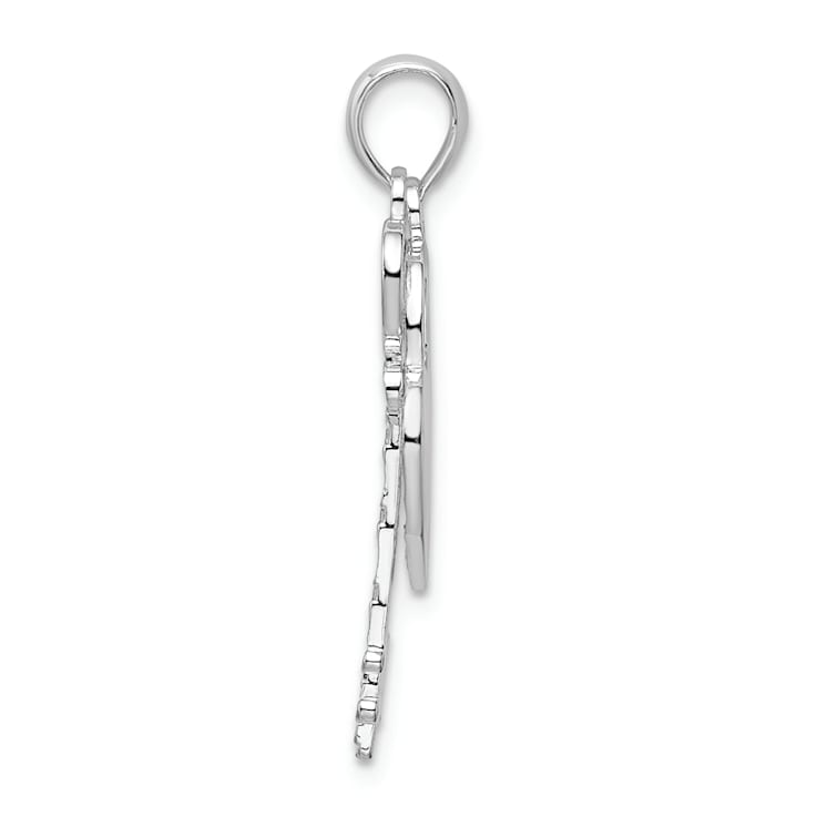 Rhodium Over Sterling Silver Polished Moveable Key with Heart Lock Pendant