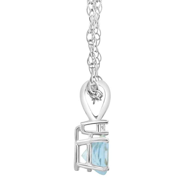 5mm Round Aquamarine with Diamond Accent 14k White Gold Pendant With Chain
