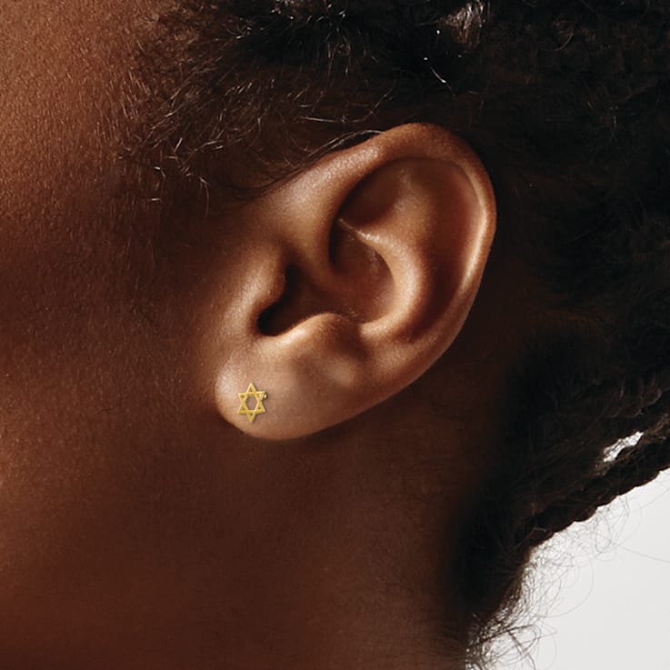 14k Yellow Gold Children's 6mm Star of David Stud Earrings