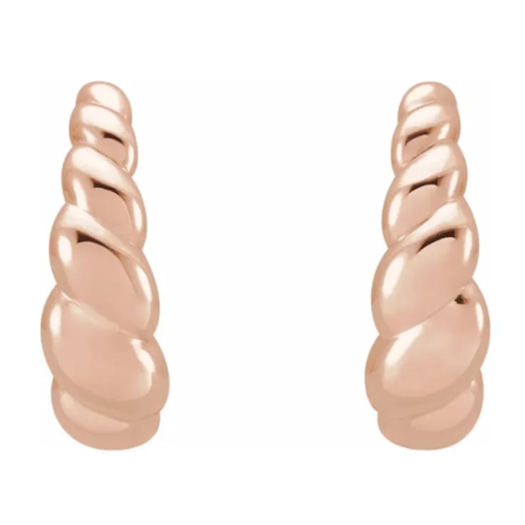 14K Rose Gold Rope Design J-Hoop Earrings