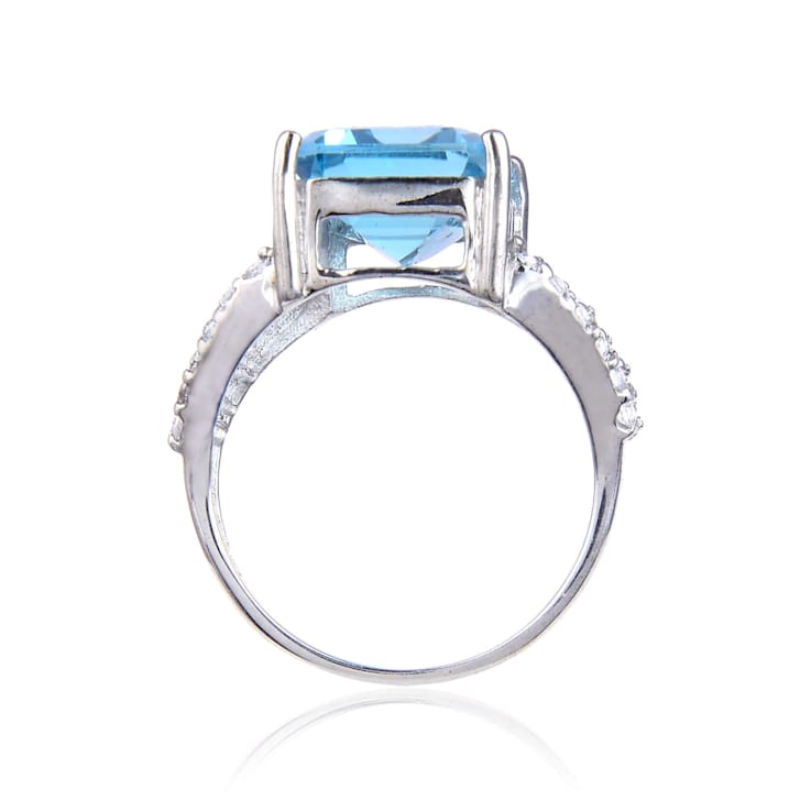 Ice Gems Sterling Silver Ring - London Blue & Blue Topaz Flower Design With White Topaz Accents - View #3
