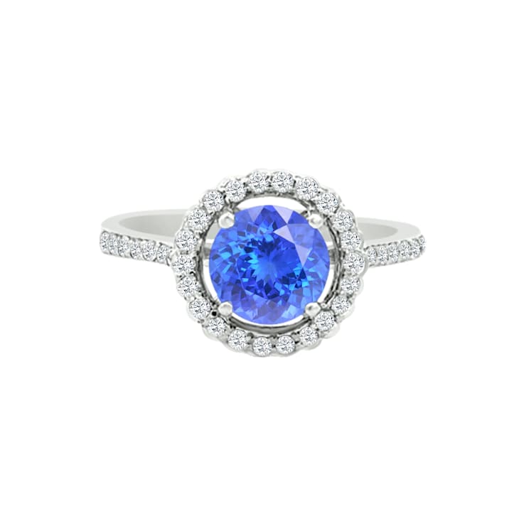 14K White Gold Round Tanzanite and Diamond Ring, 1.59ctw