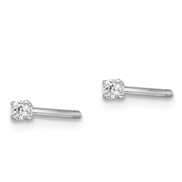 Sterling Silver Rhodium-plated 2mm Round CZ Stud Earrings