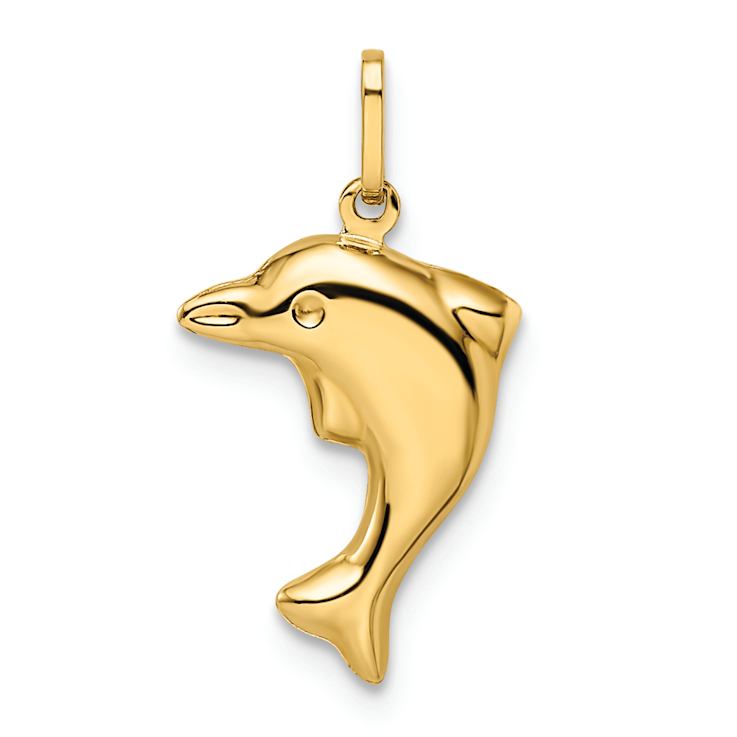 14k Yellow Gold Children's 3D Polished Dolphin Pendant