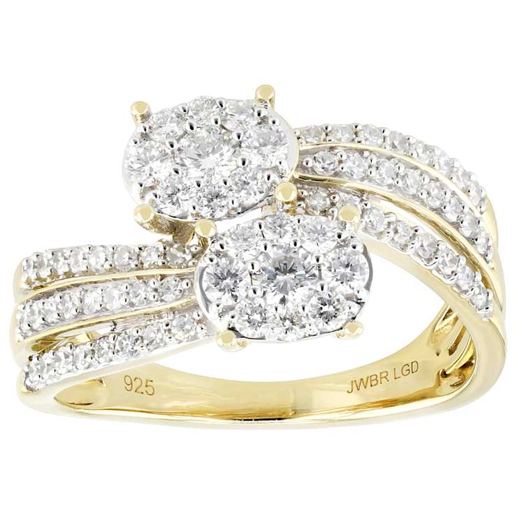 Cluster Bypass Lab-Grown Diamond Ring 0.75ctw In 14K Gold Over Sterling Silver