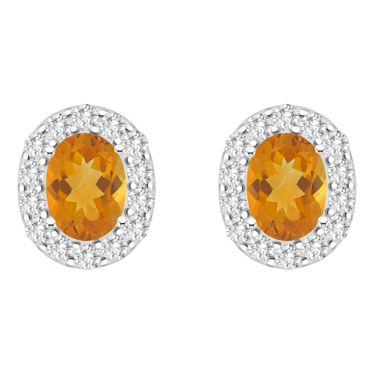 8x6mm Oval Citrine And White Topaz Accent Rhodium Over Sterling Silver
Halo Stud Earrings