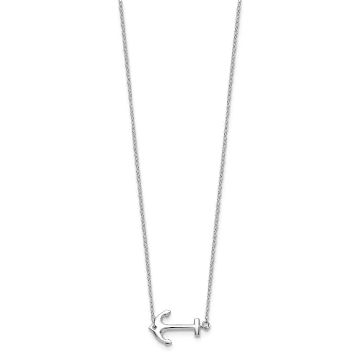 Rhodium Over Sterling Silver Anchor with 2 Inch Extension Necklace