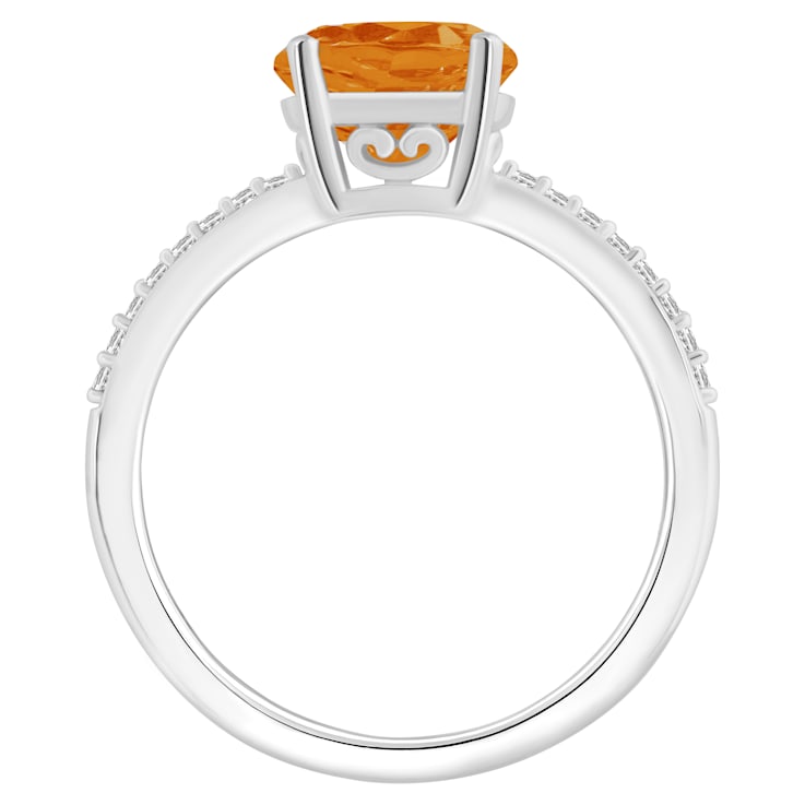 8mm Round Citrine and 1/10 ctw Diamond Rhodium Over Sterling Silver Ring