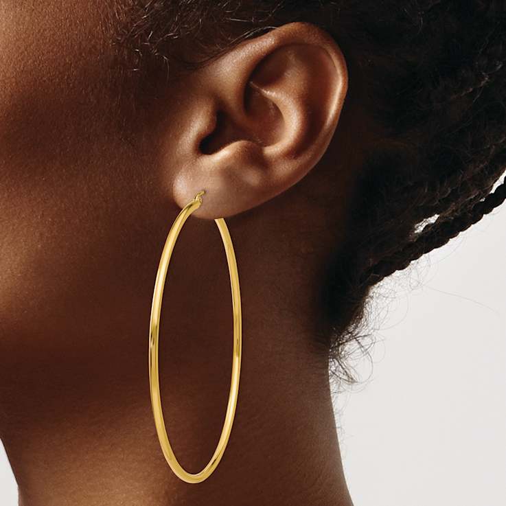 14k Yellow Gold 2 9/16" Polished Tube Hoop Earrings