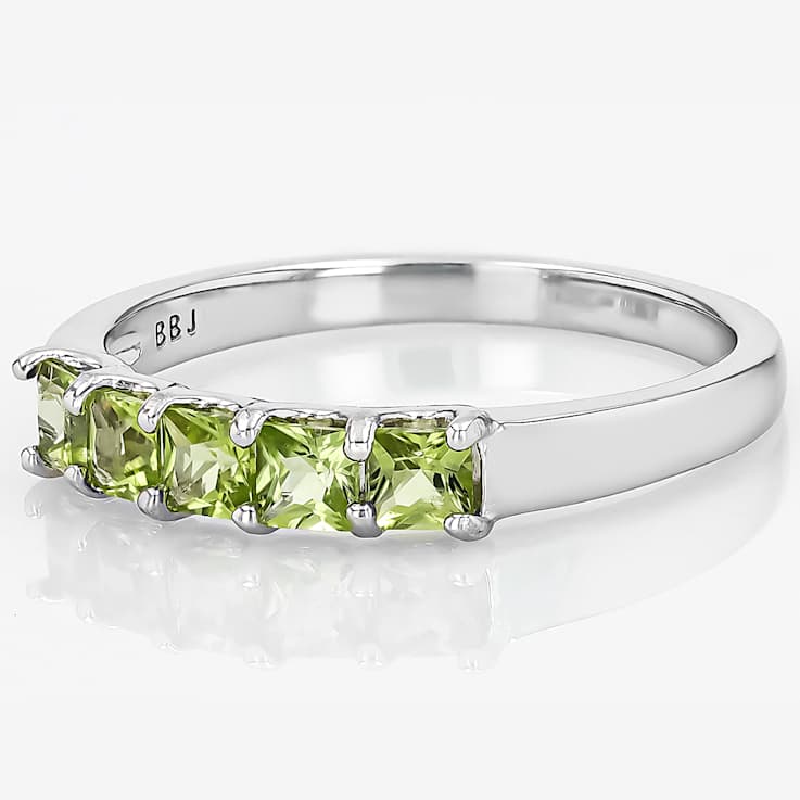 Peridot Square-Cut Band Ring In Sterling Silver